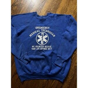 VINTAGE Fruit of the Loom Sweatshirt Mens XL Blue Emergency Medical Tech 90s